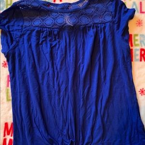 Blue shirt with lace at top